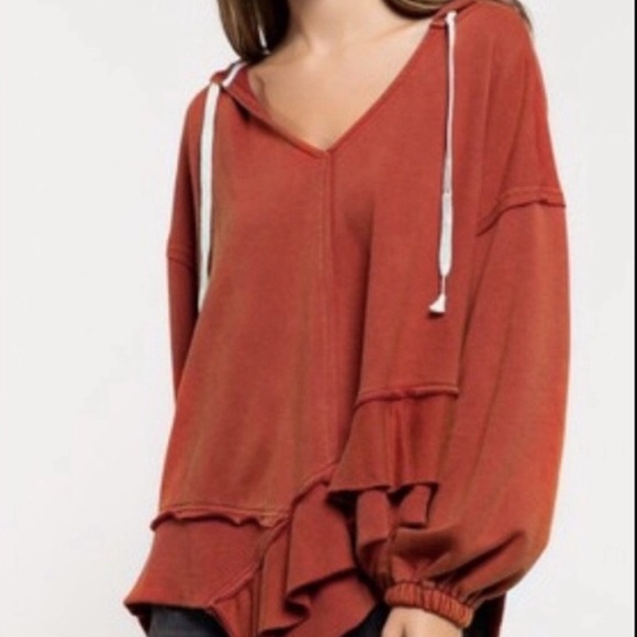 POL Tops - POL Rust Hoodie with White Accents